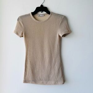 Zara Knit Top Beige Short Sleeve Sheer Slim Women’s Small